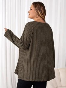 SHEIN CURVE+ 大尺碼女款字母印花拼接細節T恤 秋季 - 咖啡棕 - 查看 8
