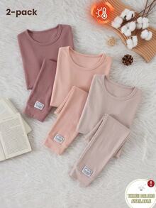 女童粉色長袖長褲修身舒適居家服 - 粉色 - 查看 12