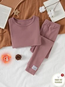 女童粉色長袖長褲修身舒適居家服 - 粉色 - 查看 5