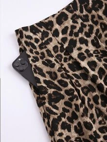 Franclia Plus Size Women Mid-High Waist Back Elastic Adjustable Pleated Draped A-Line Animal Leopard Print Long Skirt French Elegant Formal Office Summer Beige - Multicolor - View 4
