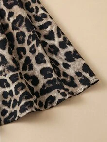 Franclia Plus Size Women Mid-High Waist Back Elastic Adjustable Pleated Draped A-Line Animal Leopard Print Long Skirt French Elegant Formal Office Summer Beige - Multicolor - View 5