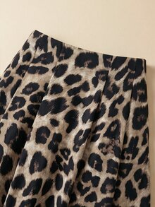 Franclia Plus Size Women Mid-High Waist Back Elastic Adjustable Pleated Draped A-Line Animal Leopard Print Long Skirt French Elegant Formal Office Summer Beige - Multicolor - View 6