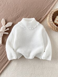 Baby Girl Young Girl Autumn/Winter Sweater Knit Pullover New Arrival. Unique Design, High Neck, Suitable For Festivals And Parties Like Halloween And Christmas, Also Perfect For Photoshoots, A Must-Have For Icons. - White - View 7