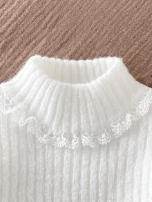 Baby Girl Young Girl Autumn/Winter Sweater Knit Pullover New Arrival. Unique Design, High Neck, Suitable For Festivals And Parties Like Halloween And Christmas, Also Perfect For Photoshoots, A Must-Have For Icons. - White - View 3