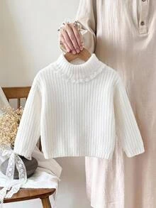 Baby Girl Young Girl Autumn/Winter Sweater Knit Pullover New Arrival. Unique Design, High Neck, Suitable For Festivals And Parties Like Halloween And Christmas, Also Perfect For Photoshoots, A Must-Have For Icons. - White - View 8