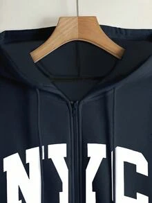 Resyla Winter Outwear, Going Out Tops, Street Style Versatile Letter Print Women's Hooded Long Sleeve Sweatshirt Suitable For Autumn/Winter - Navy Blue - View 6