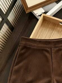 GlowEve CURVE Plus Size New Elegant Ribbed Corduroy Brown Versatile Fashion Shorts - Brown - View 4
