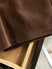 GlowEve CURVE Plus Size New Elegant Ribbed Corduroy Brown Versatile Fashion Shorts - Brown - View 5
