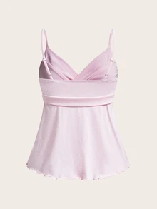 HELLO KITTY AND FRIENDS | SHEIN SHEIN EZwear Áo hai dây nữ màu trơn xếp ly phong cách thường ngày đa năng mặc hằng ngày - Hồng - Xem 3
