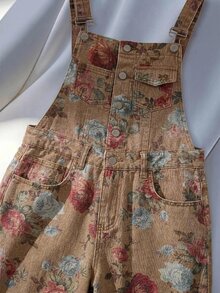 SHEIN MOD Women's Floral Print Denim Overalls Jumpsuits For Women Rompers For Women Summer Overalls For Women Jumpers And Rompers Women Romper For Women - Multicolor - View 5