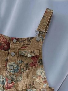 SHEIN MOD Women's Floral Print Denim Overalls Jumpsuits For Women Rompers For Women Summer Overalls For Women Jumpers And Rompers Women Romper For Women - Multicolor - View 6