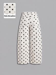 SHEIN PETITE 女款波點圖案口袋錐腳休閒牛仔褲 秋季 - 彩色 - 查看 5
