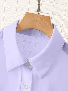 Franclia Turn-Down Collar Basic Sheer Solid Color Minimalist Casual Simple Elegant Shirt Brunch Light Purple Summer - Mauve Purple - View 4