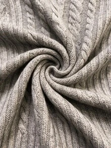 Penseblé Autumn/Winter New Casual Elegant Long Sleeve Turn-Down Collar Oatmeal Color Twisted Rope Cable Knit Texture Slim Fit Women's Fashion Pullover Dress - Apricot - View 9