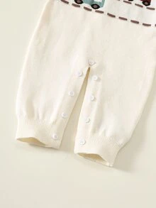 男嬰女嬰新生兒通用嬰兒服飾 秋冬休閒卡通針織連身衣 翻領連身衣 小車印花連身衣 可愛嬰兒連身衣 - 彩色 - 查看 6