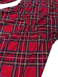 Linhara CURVE Plus Size Christmas Red Plaid Dress, Vintage Checkered Evening Gown, High Waist Full Skirt With Ruffle Hem, Party Wear Fall - Burgundy - View 7