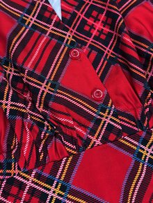 Linhara CURVE Plus Size Christmas Red Plaid Dress, Vintage Checkered Evening Gown, High Waist Full Skirt With Ruffle Hem, Party Wear Fall - Burgundy - View 6