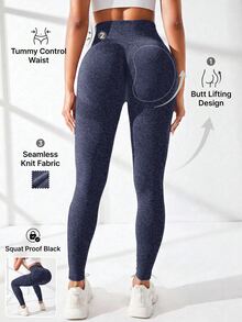 Easithlete Easithlete 無縫收臀寬腰運動瑜伽緊身褲 女款 - 藏蓝色 - 查看 1