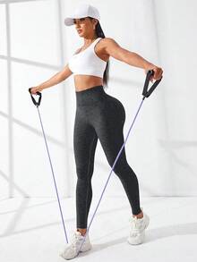 Easithlete Easithlete 女款無縫收臀寬腰運動瑜伽緊身褲 - 黑色 - 查看 4