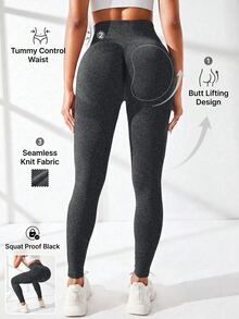 Easithlete Easithlete 女款無縫收臀寬腰運動瑜伽緊身褲 - 黑色 - 查看 1