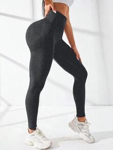 Easithlete Easithlete 女款無縫收臀寬腰運動瑜伽緊身褲 - 黑色 - 查看 5