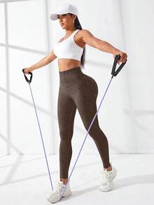 Easithlete Easithlete 無縫收臀寬腰運動瑜伽緊身褲 女款 - 棕色 - 查看 4