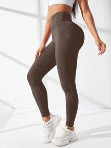 Easithlete Easithlete 無縫收臀寬腰運動瑜伽緊身褲 女款 - 棕色 - 查看 5
