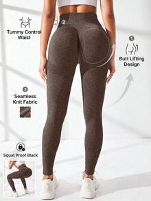 Easithlete Easithlete 無縫收臀寬腰運動瑜伽緊身褲 女款 - 棕色 - 查看 1