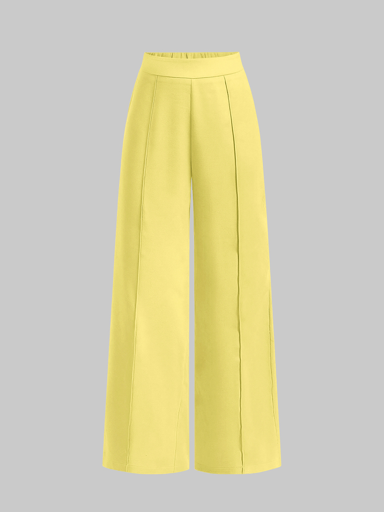 SHEIN MOD Elegant Frog Button Halter Top And Straight Leg Pants Suit Set - Yellow - View 5