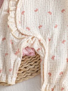 4pcs Newborn Baby Girl Romper Set, Dusty Pink, Fall Autumn/Winter, Cute Funny, Family Matching Long Sleeve Jumpsuit, Cotton Bowknot, Ruffled Accessory - Pink - View 5