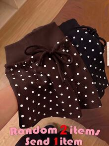 SHEIN Tween Girls Skirts Knitted Small Polka Dot With Built-In Leggings Casual Drawstring Skirt - Brown - View 5