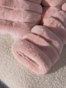 SHEIN 少女白色人造毛休閒連帽冬季夾克 - 粉色 - 查看 7