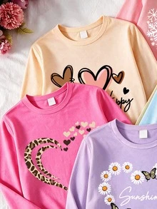 SHEIN Young Girls Fall Casual Long Sleeve Sweatshirts 5 Pcs, Letter & Heart Print Everyday Tops - Multicolor - View 6