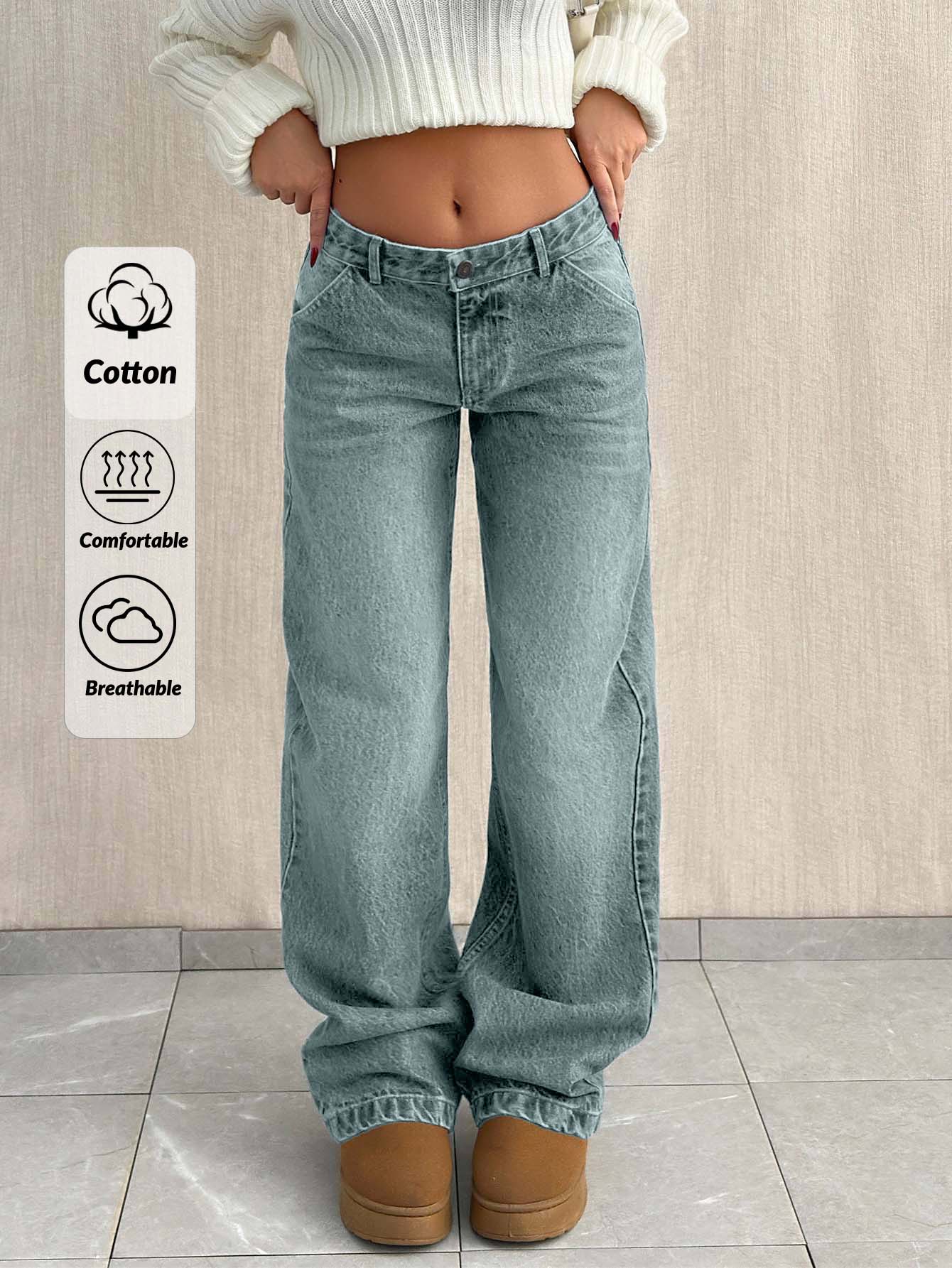 SHEIN Tall TALL SIZE LOW WAIST BAGGY LOOSE STRAIGHT LEG JEAN - Baby Blue - View 1
