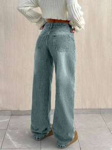 SHEIN Tall TALL SIZE LOW WAIST BAGGY LOOSE STRAIGHT LEG JEAN - Baby Blue - View 2