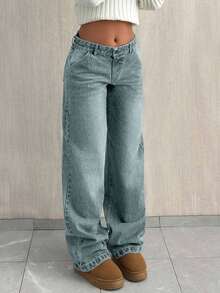 SHEIN Tall TALL SIZE LOW WAIST BAGGY LOOSE STRAIGHT LEG JEAN - Baby Blue - View 4