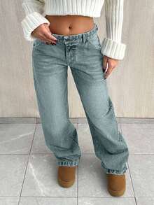 SHEIN Tall TALL SIZE LOW WAIST BAGGY LOOSE STRAIGHT LEG JEAN - Baby Blue - View 6