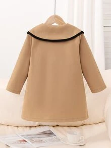 SHEIN Elladie kids Young Girls Vintage Overcoats, Robe Elegant Chic, Long Sleeve Tops, Fall, School 3D Bowknot And Double-Row Pearl Buttons - Khaki - View 3