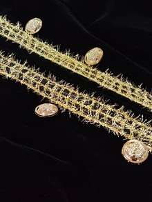 SHEIN 女款對比色休閒優雅通勤辦公晚餐旅行長袖西裝外套，黑色與金色，夏季 - 黑色 - 查看 8