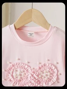 Genkimix Kids Young Girls Cute, Elegant Bow-Knot Design 3D Beaded Craft Casual T-Shirt - Pink - View 5