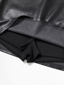 SHEIN Franclia Women's Solid Color PU Leather Casual Versatile Daily Skorts - Black - View 3