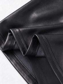 SHEIN Franclia Women's Solid Color PU Leather Casual Versatile Daily Skorts - Black - View 5