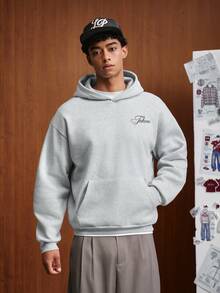 TOKVUE Men's Letter Graphic Casual Daily Hoodie - Grey - View 4
