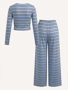 Tween Girls Fitted Ruched T-Shirt & Loose Pants 2 Pieces Set Kids - White - View 2