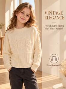 Tween Girl Autumn/Winter Fashion Five-Pointed Star Pattern Jacquard Khaki Knit Sweater Long Sleeve Shirt - Beige - View 10