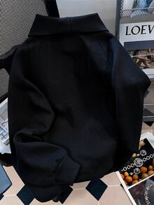 INAWLY 大尺碼女款立領半拉鍊運動衫，橘色秋冬休閒校園返校簡約套頭衫，畢業季教師款 - 黑色 - 查看 2