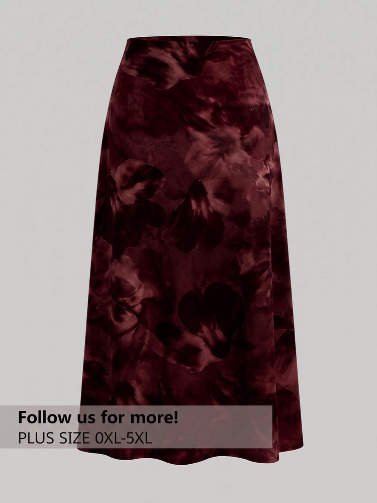 Firerie Plus Size Women's Floral Print Fashion Elegant Skirt Fall - Multicolor - View 1
