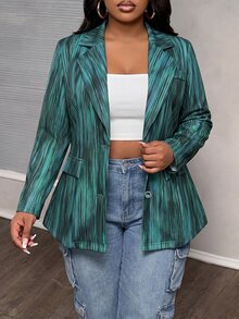 Slaydiva Áo khoác blazer size lớn họa tiết vân nổi, cổ ve, tay dài - màu xanh lá - Xem 9