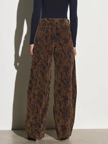 KSTM Wide Leg High Rise Abstract Print Velvet Trousers Full Length Palazzo Style Fall Winter Statement Pants - Multicolor - View 3