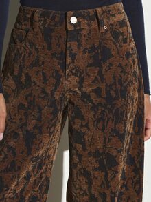 KSTM Wide Leg High Rise Abstract Print Velvet Trousers Full Length Palazzo Style Fall Winter Statement Pants - Multicolor - View 6
